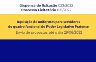 Dispensa de Licitação 023/2022 - aquisição de uniformes para servidores