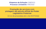 DISPENSA DE LICITAÇÃO 028/2022 - CONTRATAÇÃO PRESTAÇÃO DE SERVIÇOS PLOTAGEM